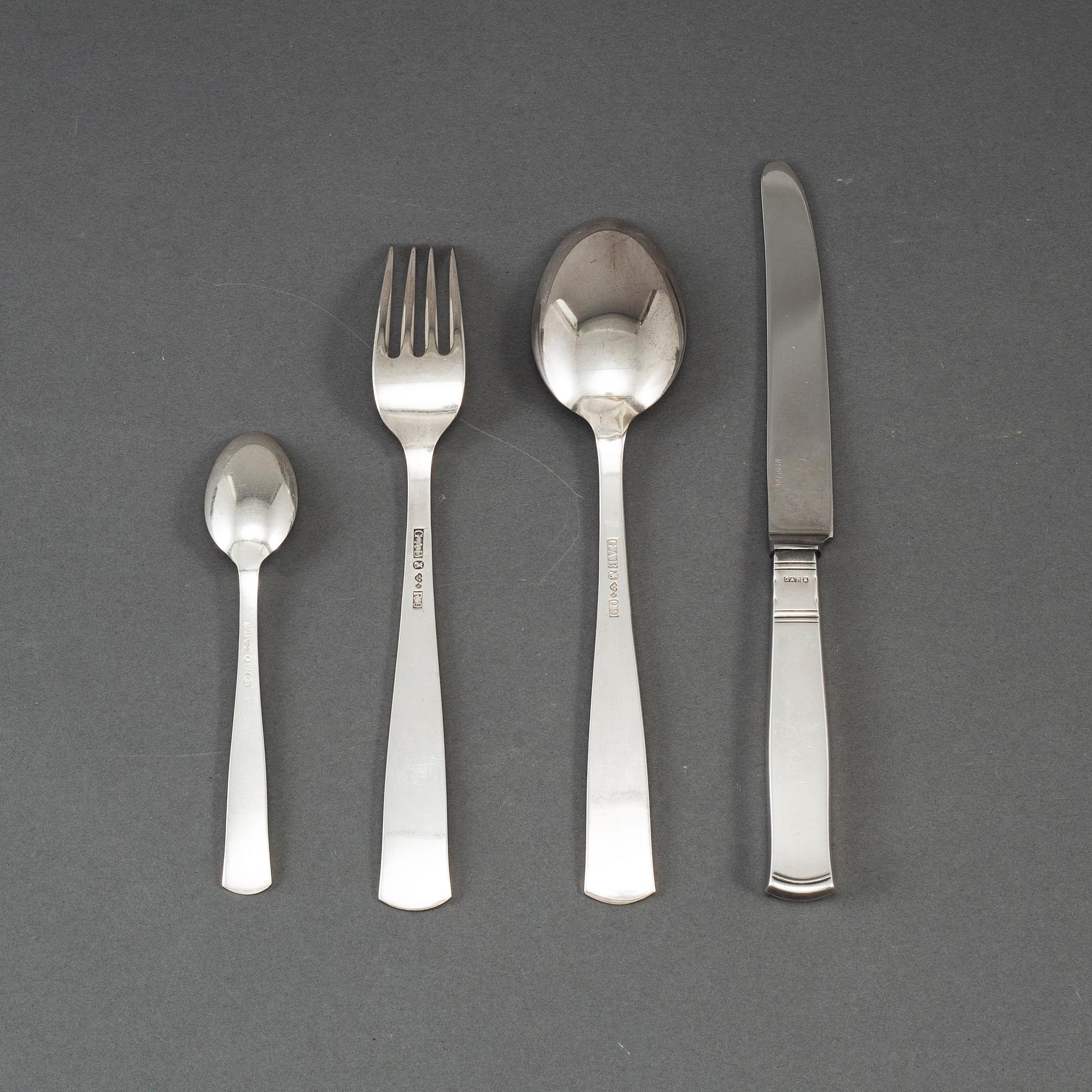 JACOB ÄNGMAN, 48 psc silver cutlery, 'Rosenholm', GAB, some Stockholm 1967.