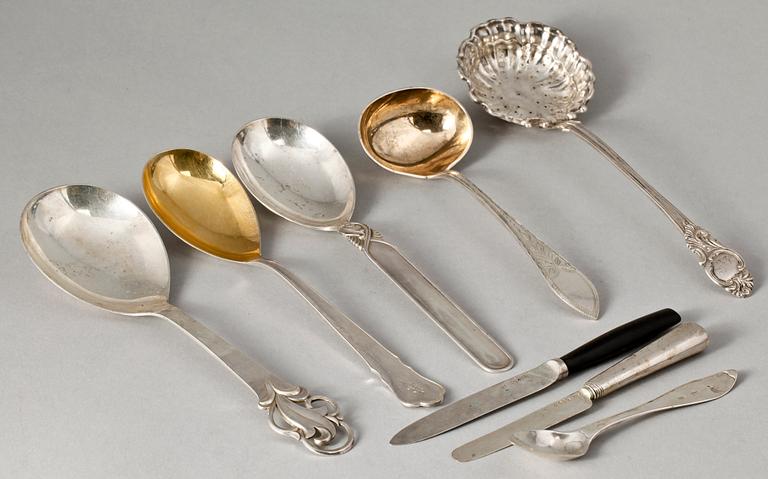 PARTI BESTICK, 13 delar, silver, Sverige, Danmark och England, 1835-1949. Vikt tot 524 gr.