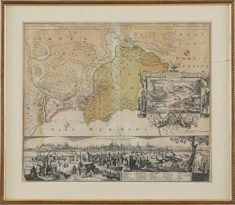 KARTOR, 2 st, delvis handkolorerade kopparstick, 1700-tal.