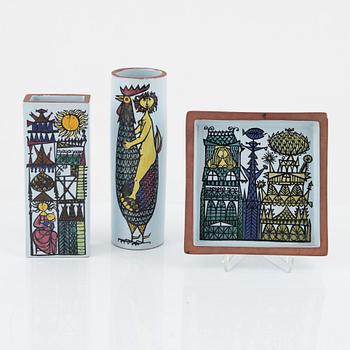Stig Lindberg, a set of three 'Karneval' earthenware pieces by Stig Lindberg, Gustavsberg Studio, Sweden.