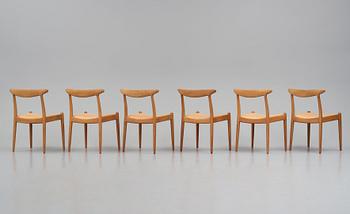 Hans J. Wegner, 6 model "W1" chairs, C.M. Madsens Fabriker, Denmark 1950s.