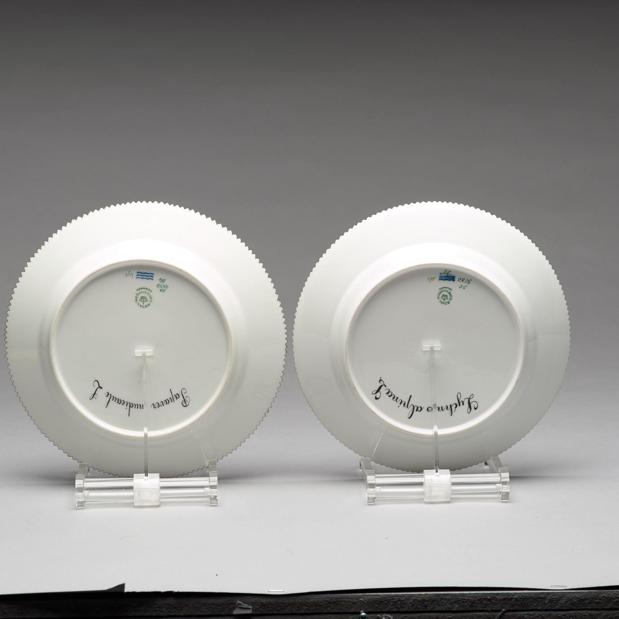 A Royal Copenhagen 'Flora Danica' dinner set for two, Denmark, 20th Century (12 pieces).