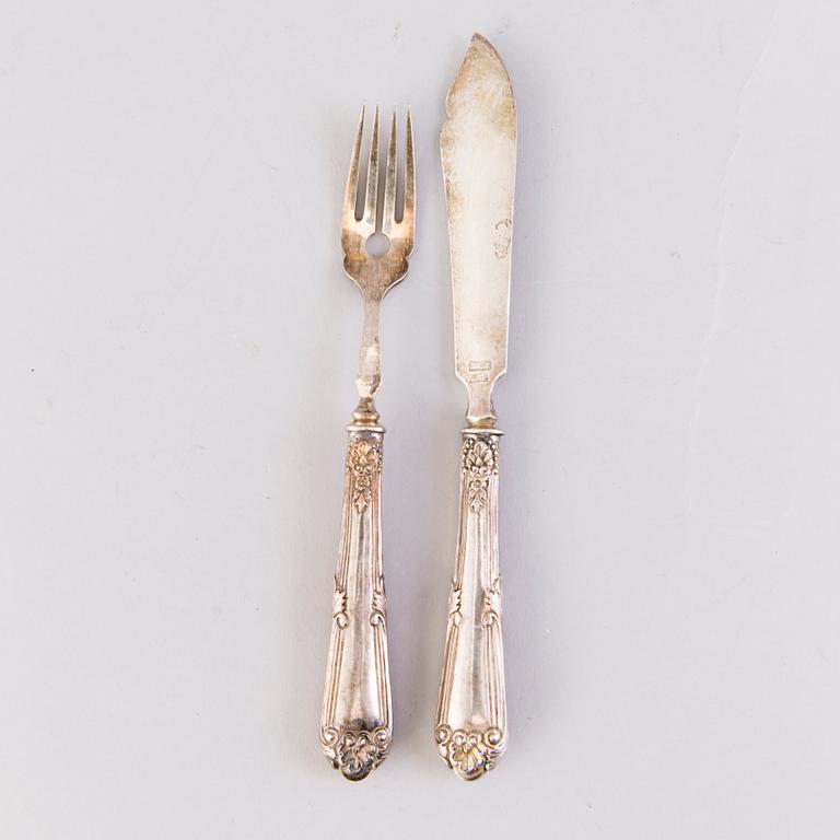 FISKBESTICK, 6 par, silver, kinesiska stämplar.