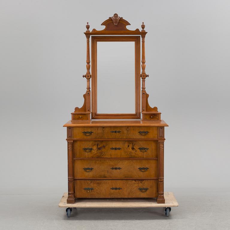 A walnut veneer DRESSER with mirror, late 19th century.