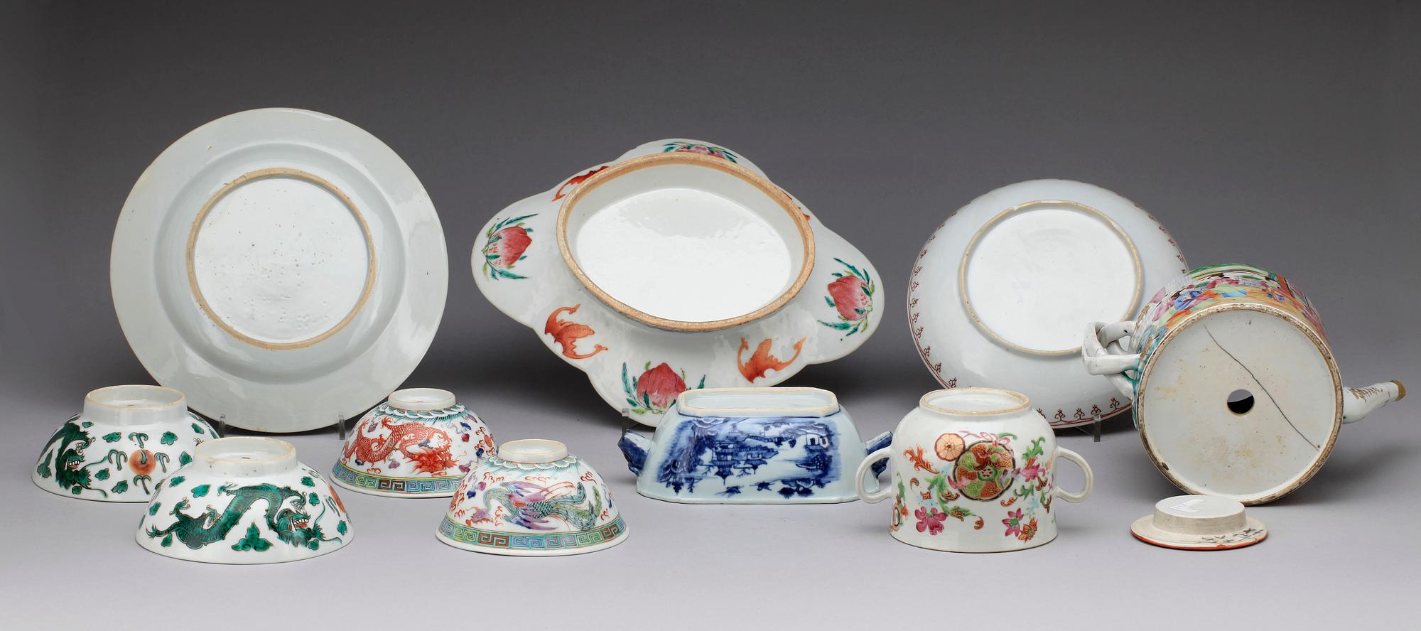 PARTI PORSLIN, 10 delar. Kina, 1700-1900-tal.