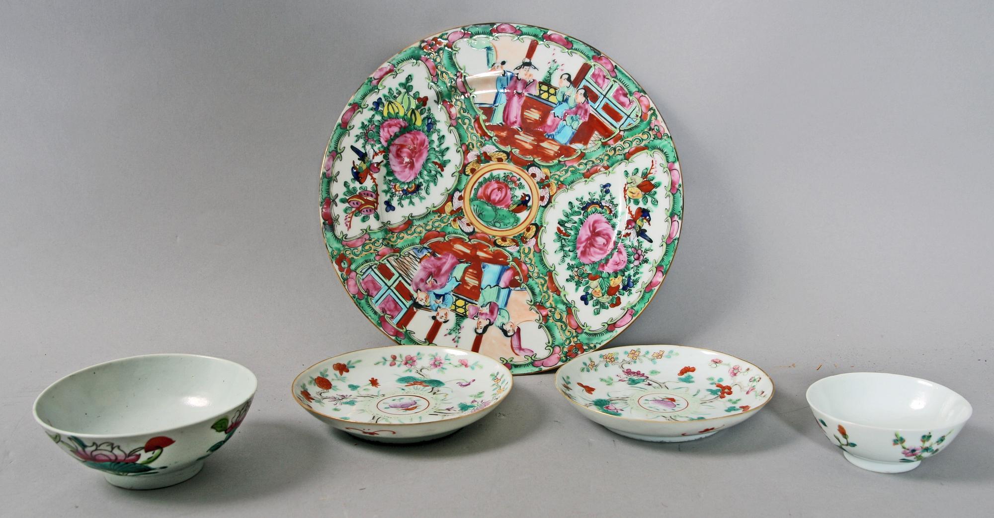 PARTI PORSLIN, 5 delar. Kina, 1800-1900-tal.