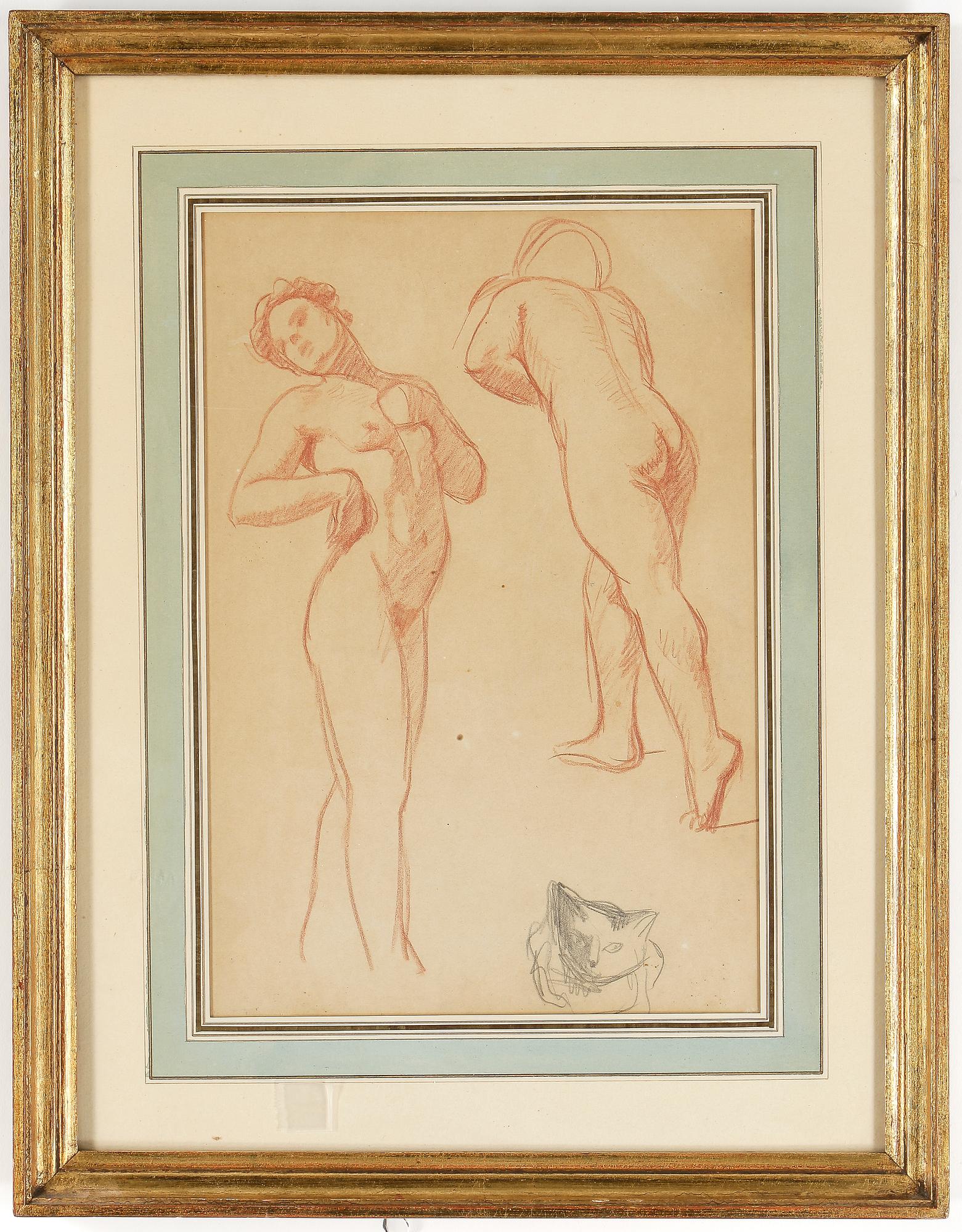 OKÄND KONSTNÄR, rödkrita och blyerts, 1800/1900-tal. osignerad.