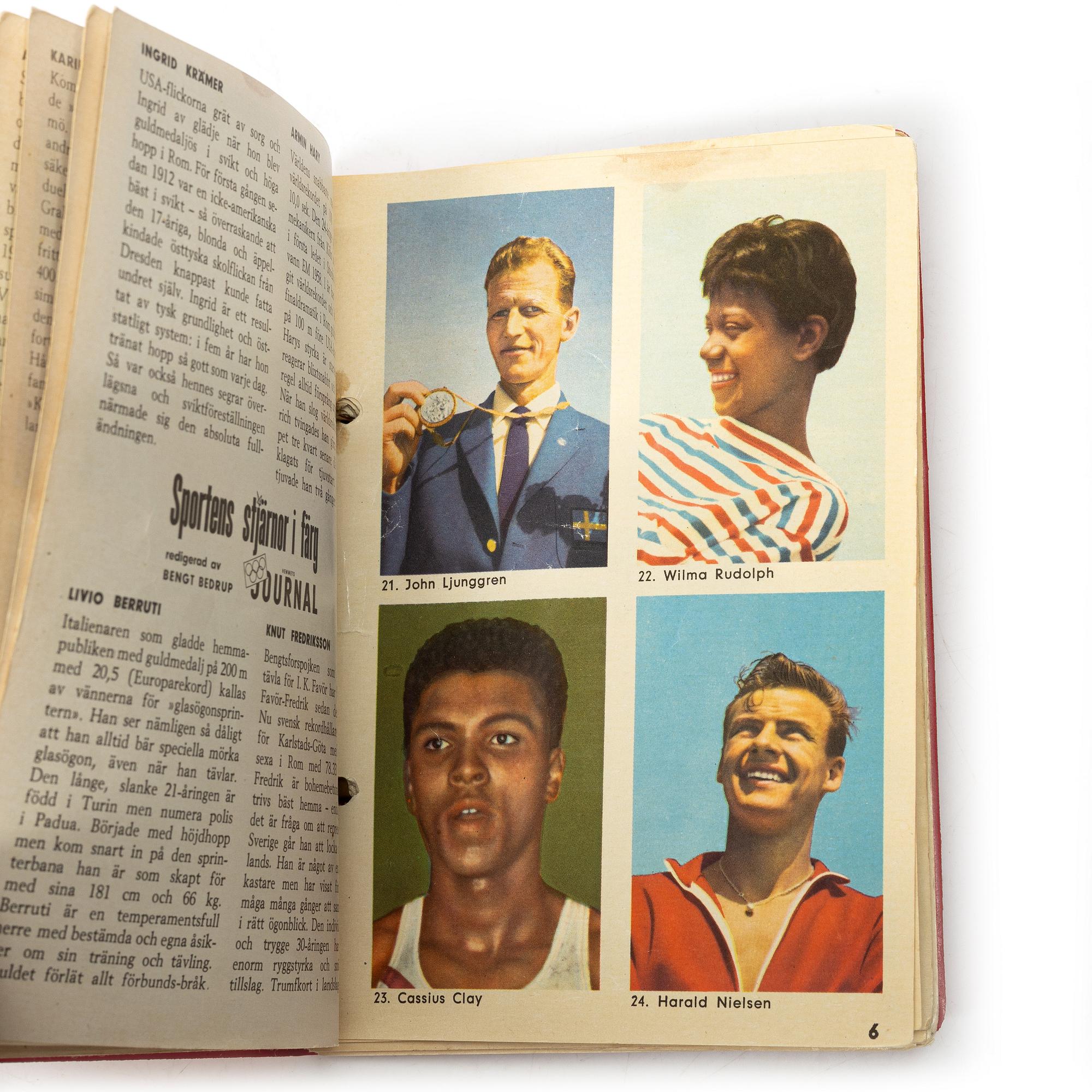 Idol cards, “Sportens stjärnor”, including Cassius Clay, Nacka Skoglund and Ingemar Johansson, Hemmets Journal, 1960s.