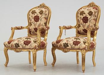 KARMSTOLAR, ett par, Louis XVI-stil, 1900-talets första hälft.
