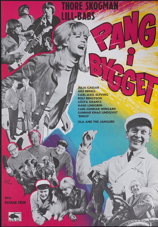 Walter Bjorne, a vintage movie poster, 'Pang i Bygget', 1965.