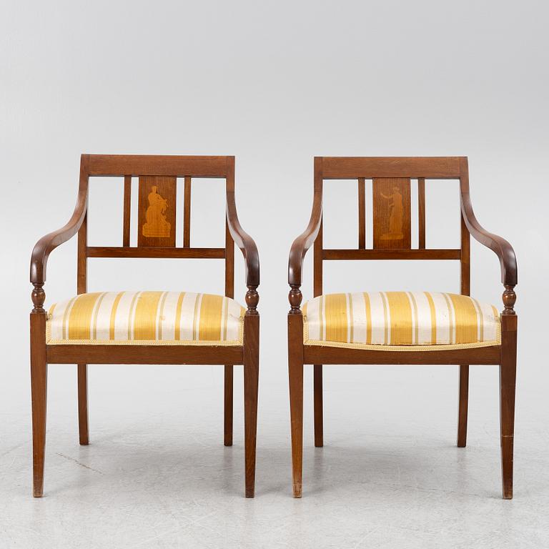 Karmstolar, ett par, empire, Sydsverige, 1800-talets första hälft.