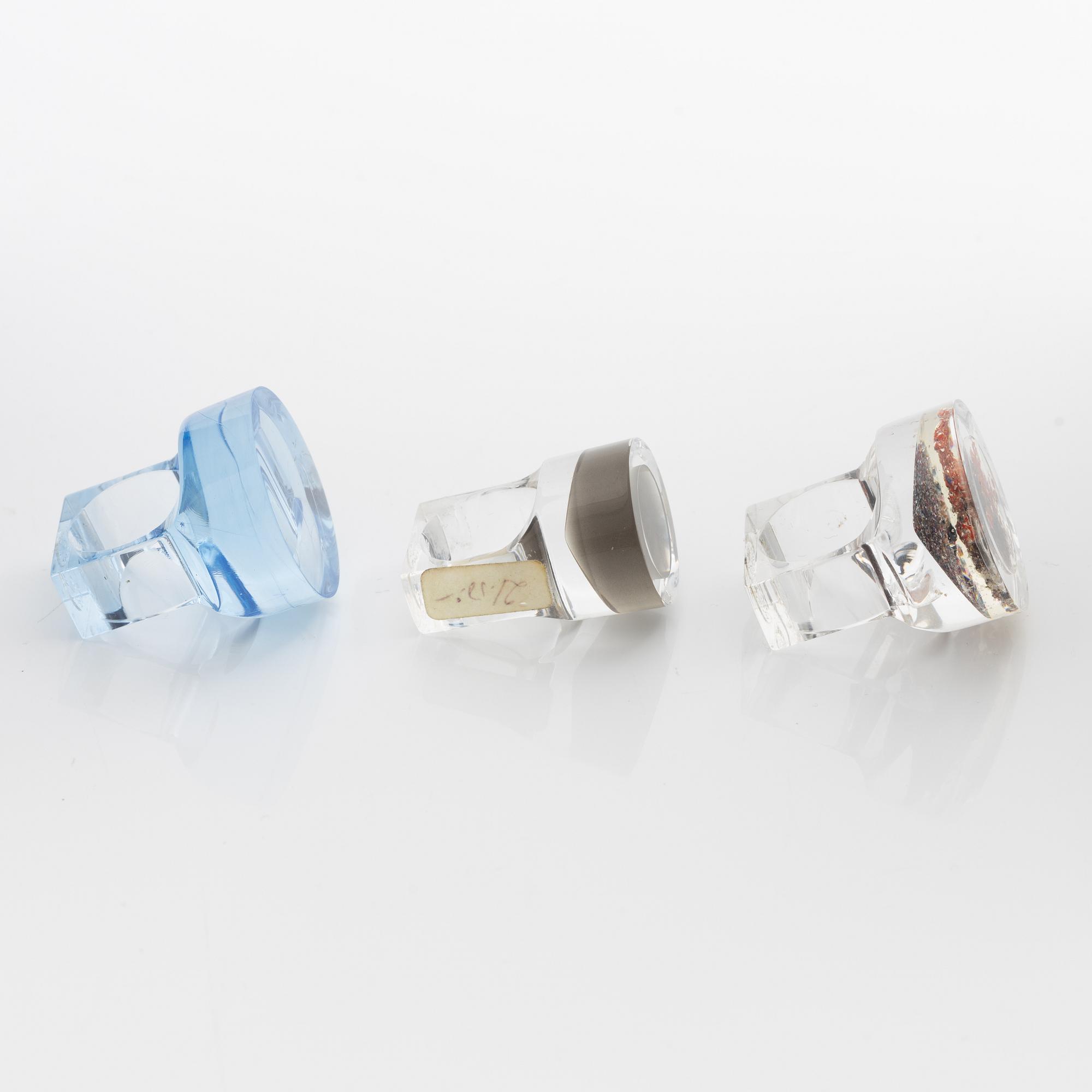 Siv Lagerström, three acrylic rings, 1970s.