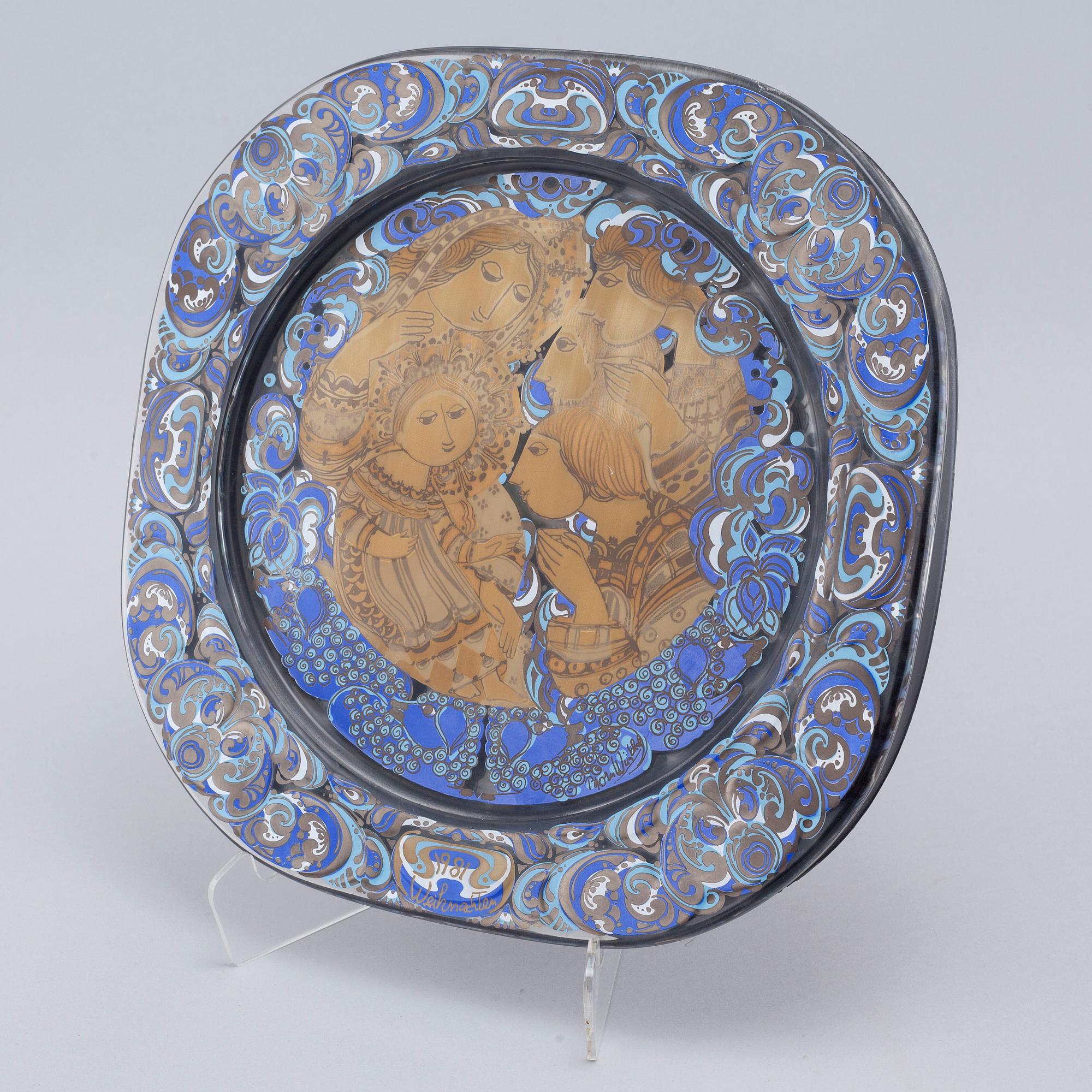 Five glass plates, designed by Bjørn Wiinblad for Rosenthal Studio Linie, 1970/80s.