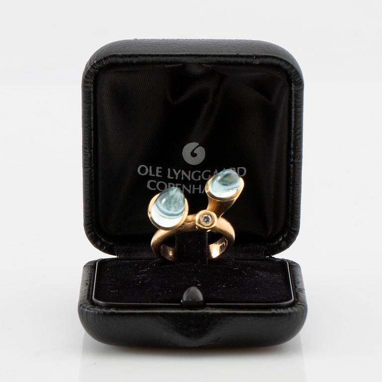 Charlotte Lynggaard, Ring "Eventyr" 18K gold with diamond and aquamarines, for Ole Lynggaard.