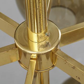 HANS-AGNE JAKOBSSON, a brass and glass nine-light ceiling light from Markaryd, second half of the 20th century.