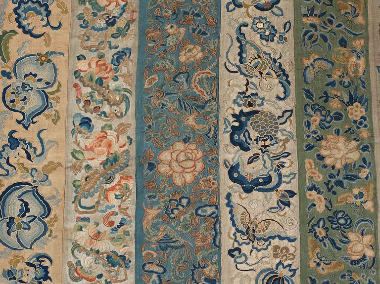 Two curtain tops in embroidered silk, China and Japan, circa 1900.