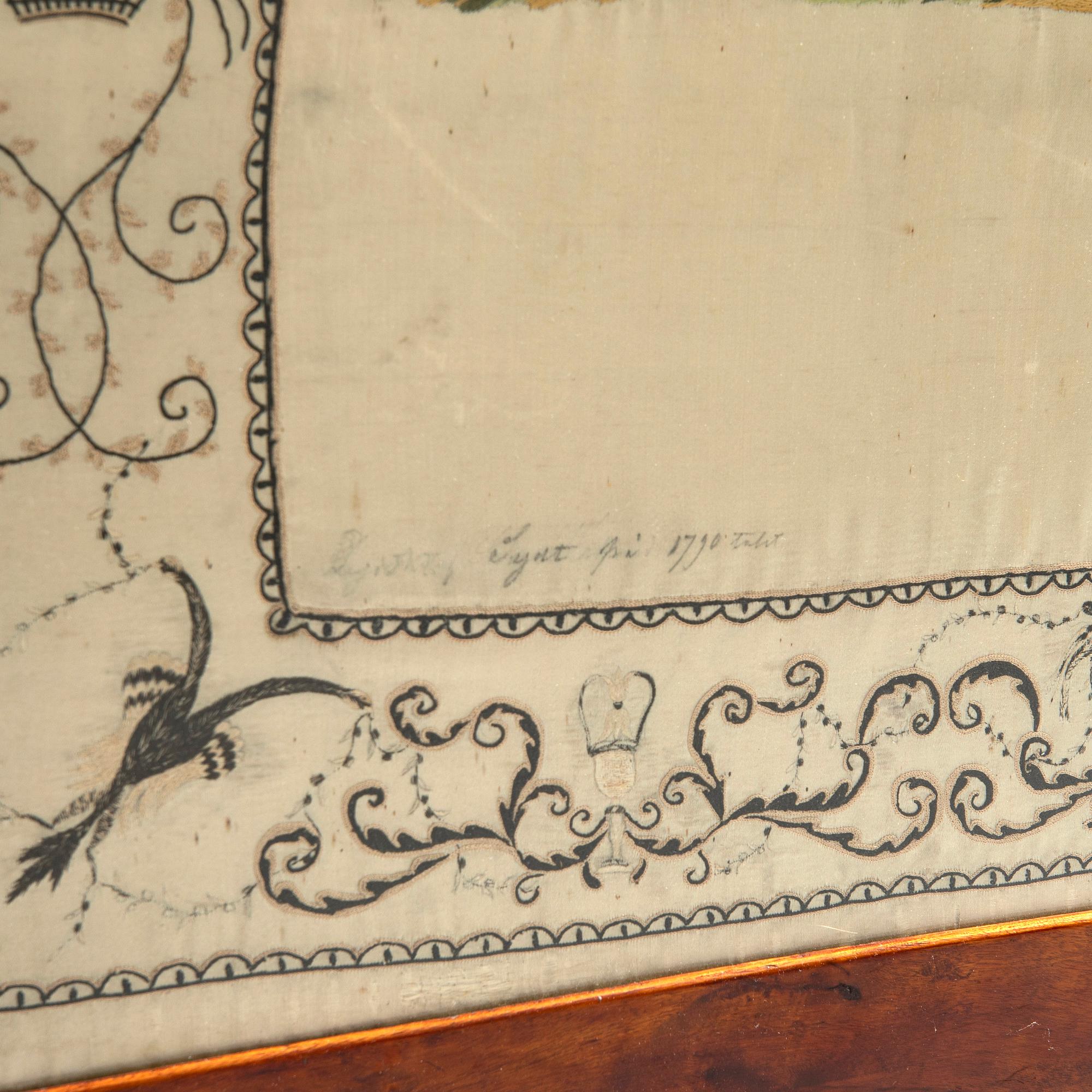 Silk embroidery, 1790s.