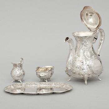 KAFFESERVIS, 4 delar, silver, GEWE, Malmö, 1900-tal, vikt 1275 g.