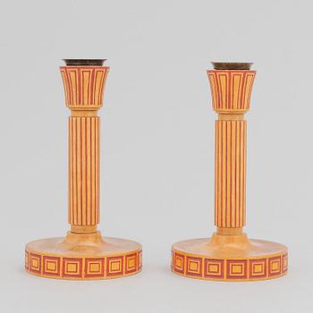 Olof Ahlberg, a pair of birch Art Déco candlesticks, Sweden, 1920's.