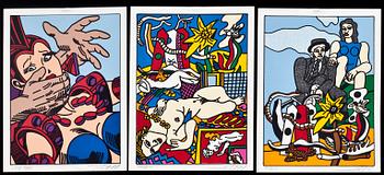 GUDMUNDUR ERRÓ, tre färgserigrafier, signerade och numrerade 7/200, 100/200, 150/200.