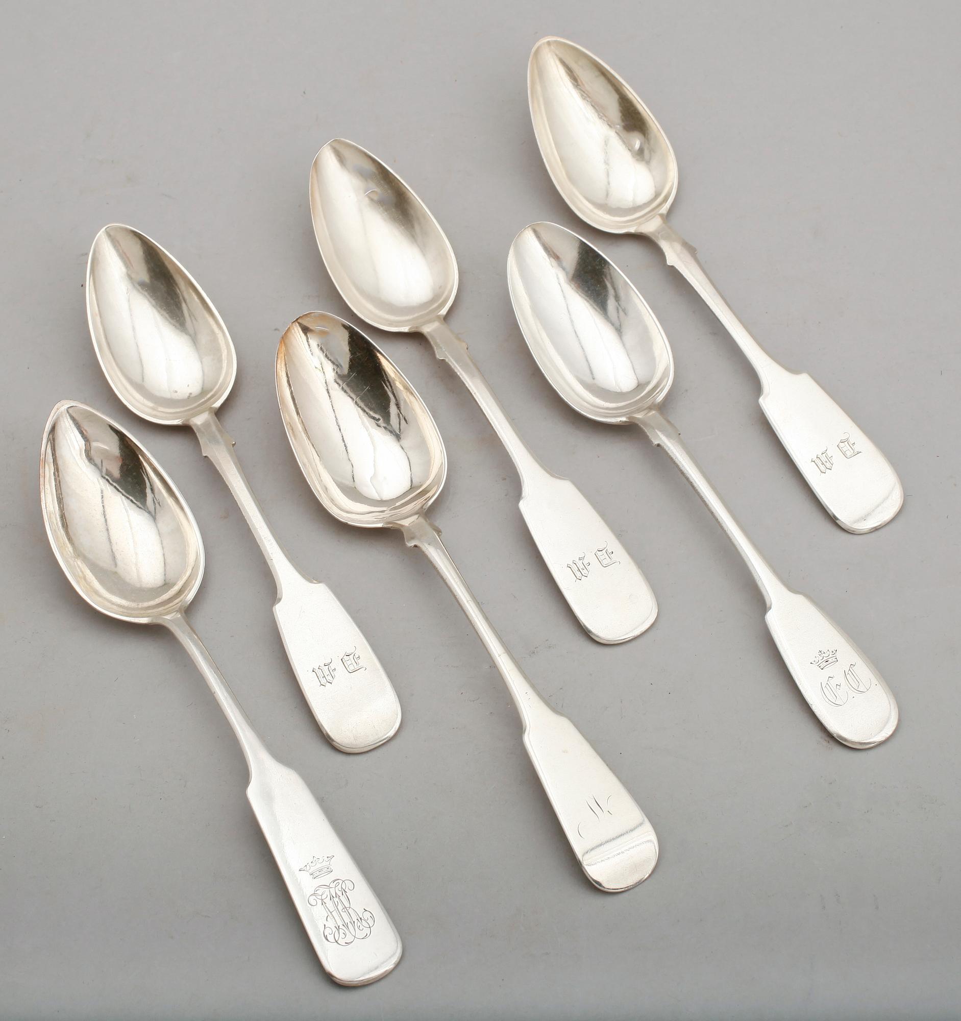 MATSKEDAR, 6 st, silver, Ryssland och England, 1800-tal. Vikt ca 399 g.