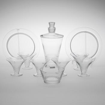 LASISTON OSIA, 10 kpl, "Bourgueil" kristallia, etikettimerkityt Lalique, Paris, 1900-luvun loppu.