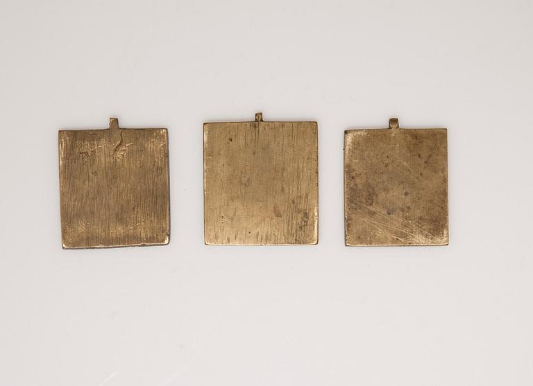 RESEIKONER, 4 st, och IKONKORS, 3 st, mässing, Ryssland sekelskiftet 1800/1900.