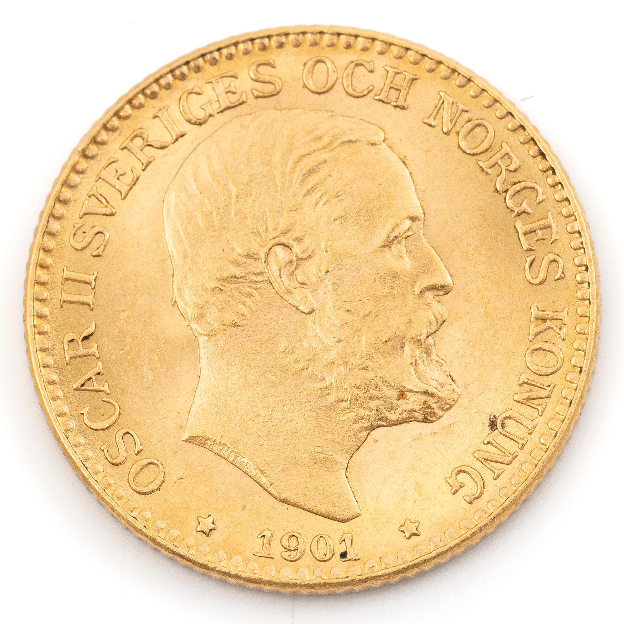 Gold coin, Sweden, Oscar II, 10 kronor, 1901.