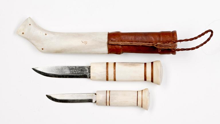 SAMEKNIV, renhorn, sk dubbelkniv, möjligen Per Sunna, monogramsignerad.