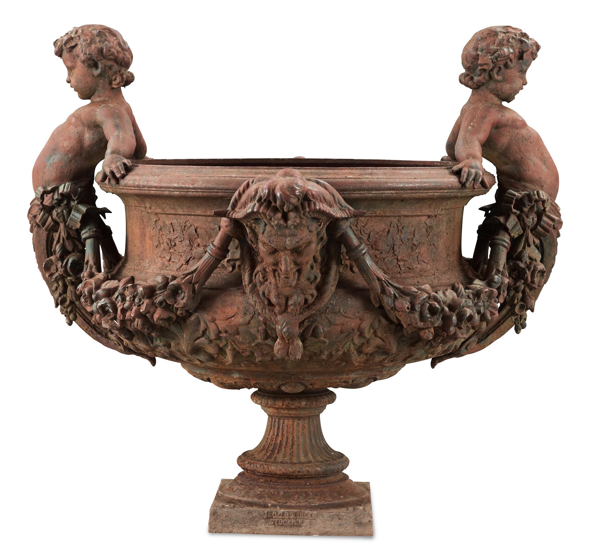 A Swedish 19th Century iron cast garden urn by J & C G Bolinder, Stockholm.