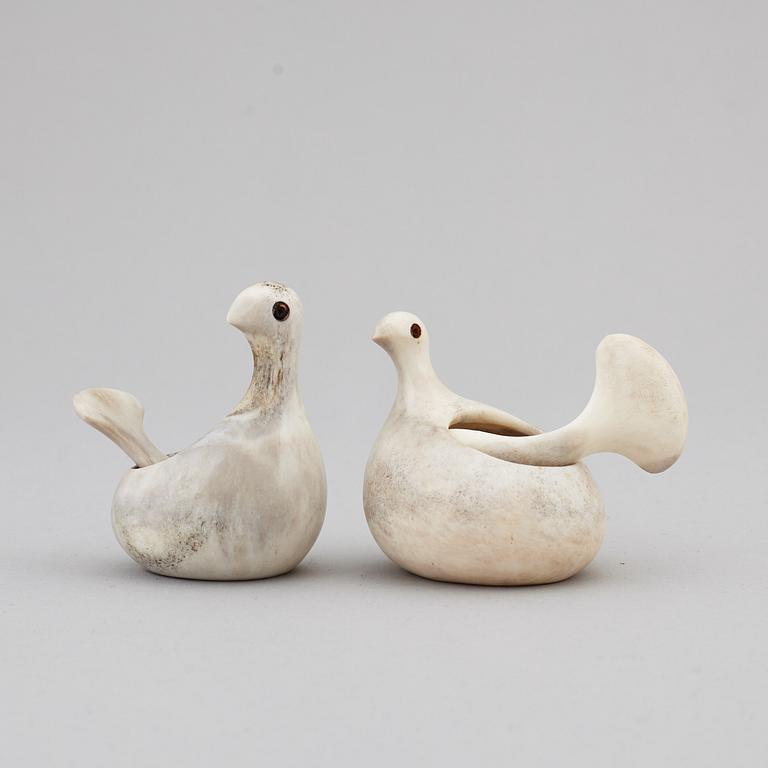LARS PIRAK, two reindeer horn grouse salt cellars, signed.