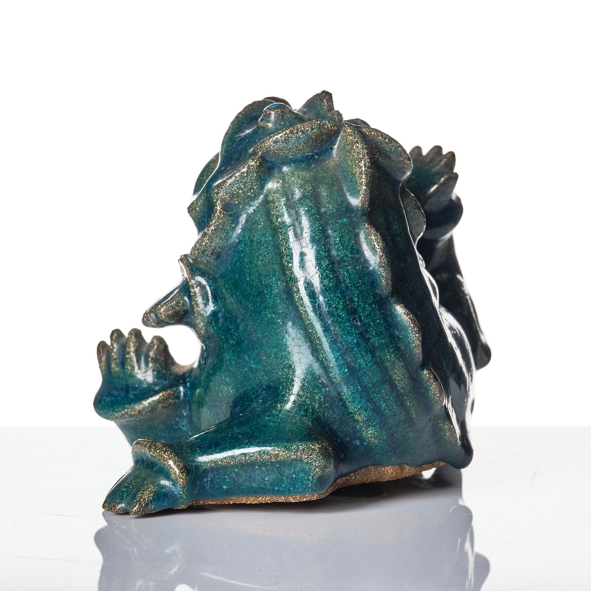 Wilhelm Kåge, a chamotte stoneware sculpture of a dragon puppy, Gustavsberg ca 1940.