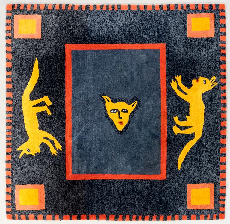 Ulrica Hydman-Vallien, rug, "Cat", floss, Kinnasand, limited edition no. 92/100, approx. 200x200 cm.