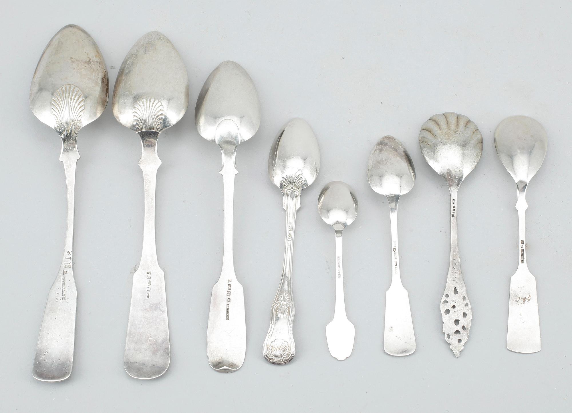 PART SKEDAR, silver, 21 delar, bl a Finland, 1900- samt 1800- tal. Vikt ca 479 gram.