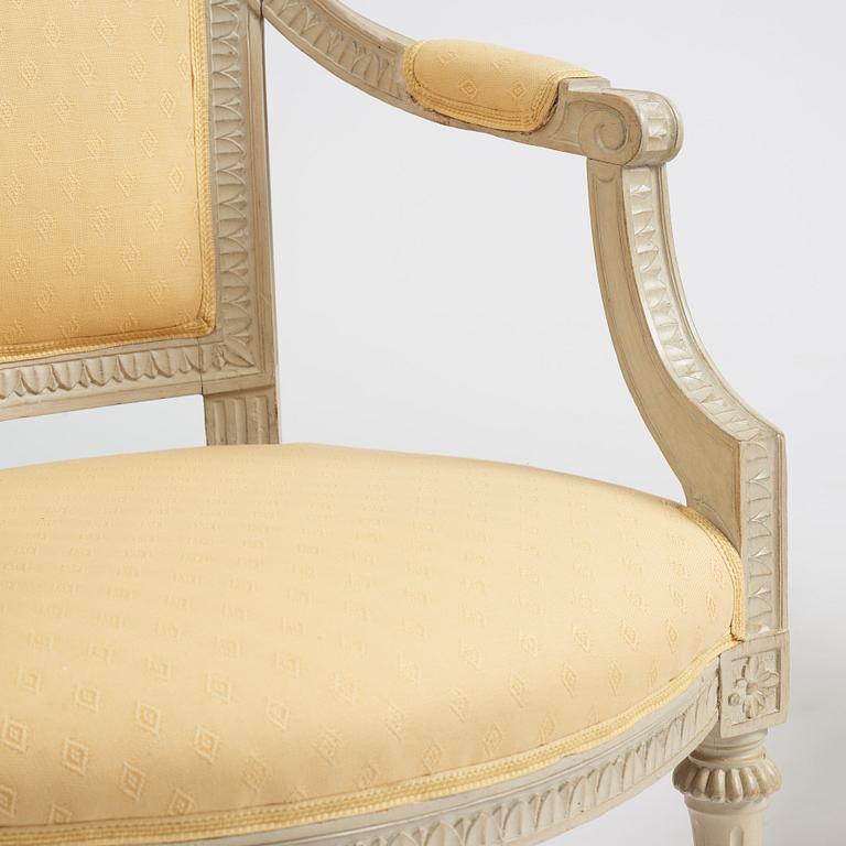 A matched pair of Gustavian armchairs, one signed by Johan Lindgren Stockholm.
