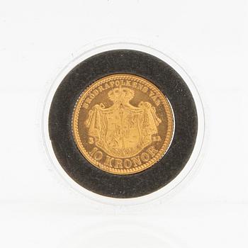 Guldmynt Sverige, Oscar II 10 kr, 1883, felpräglat.