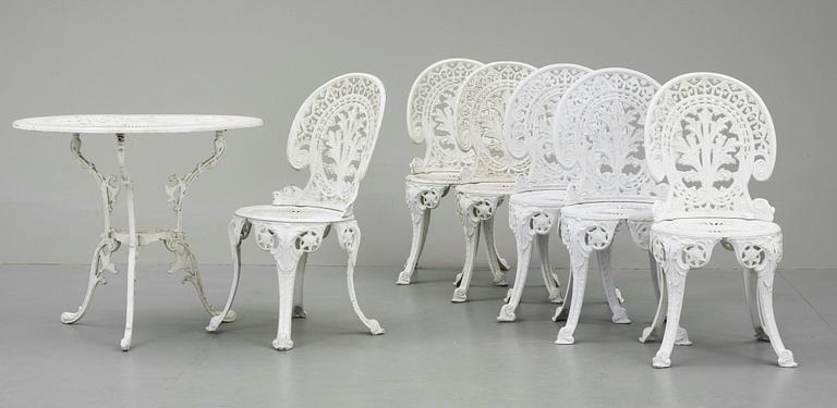 TRÄDGÅRDSMÖBLER, 7 delar, metall, 1900-tal.