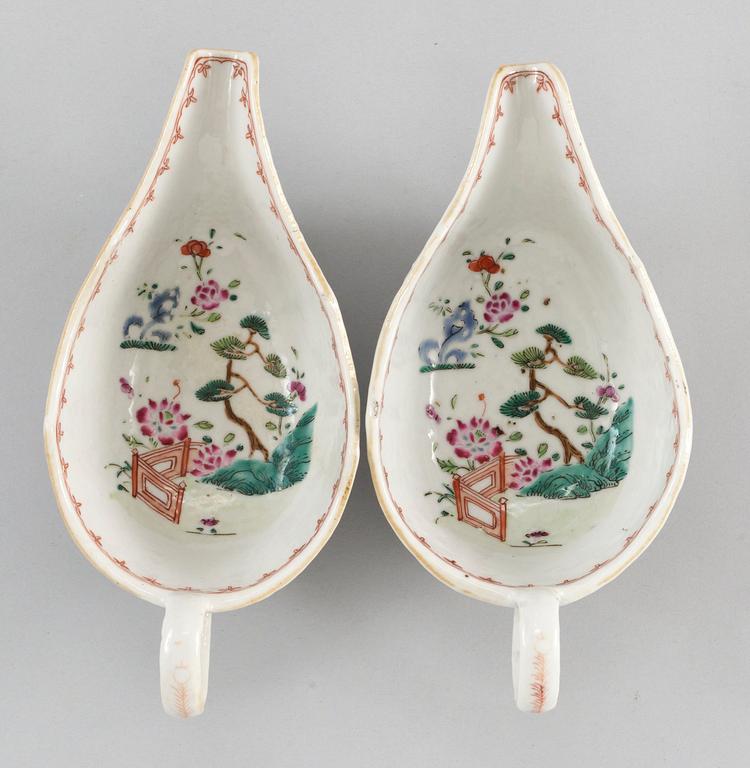 SÅSSNIPOR, ett par, kompaniporslin. Qing dynastin, Qianlong (1736-95).