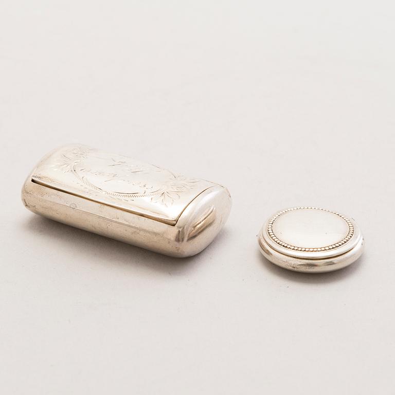 Silver boxes and cases, totally 6, Finnish marks 1927-1945.