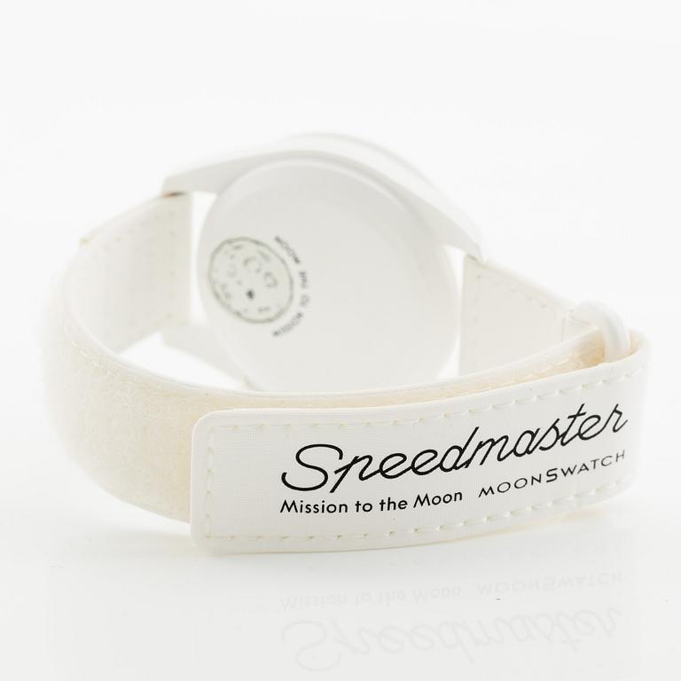 Omega/Swatch, MoonSwatch, "No Reserve", Mission to the MoonPhase, "Snoopy", kronograf, armbandsur, 42 mm.