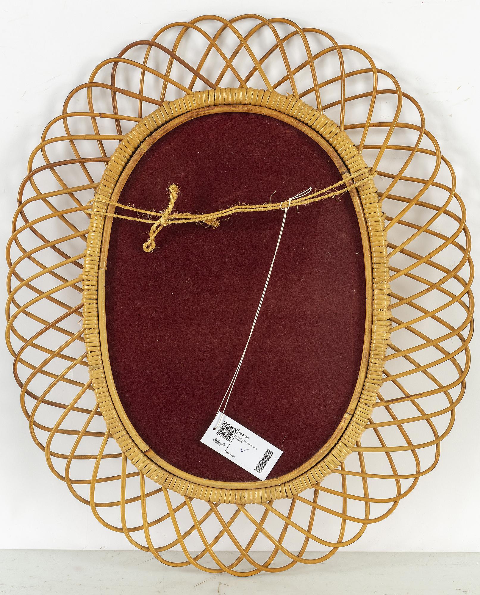 A rattan framed Swedish Modern mirror, 1940's.