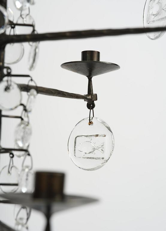 Erik Höglund, a wrought iron and glass chandelier, Boda Smide.