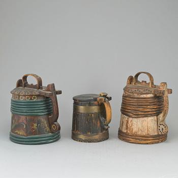 STÅNKOR, 3 st, allmoge, 1800/1900-tal.