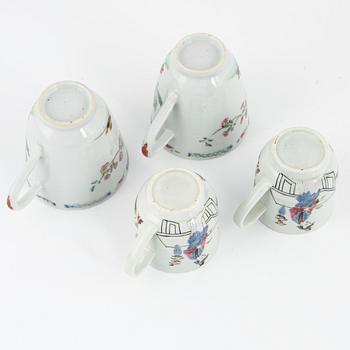 Two pairs of famille rose cups, a bowl, a small dish and a pair of deep dishes, Qing dynasty, 18th/19th century.