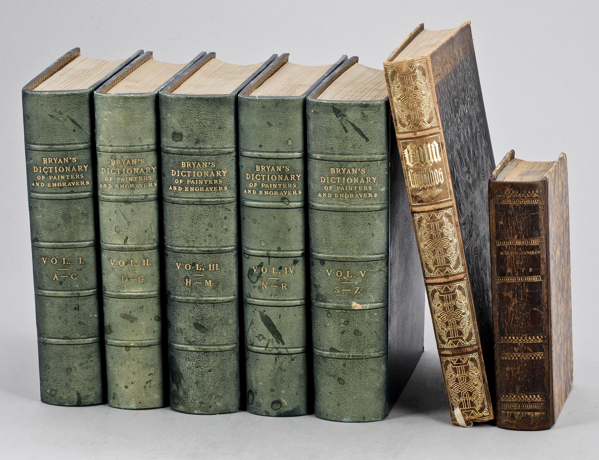 BOKPARTI, 7 delar, konstböcker, "Bryans Dictionary of Painters and engravers" vol I-V, London 1904.