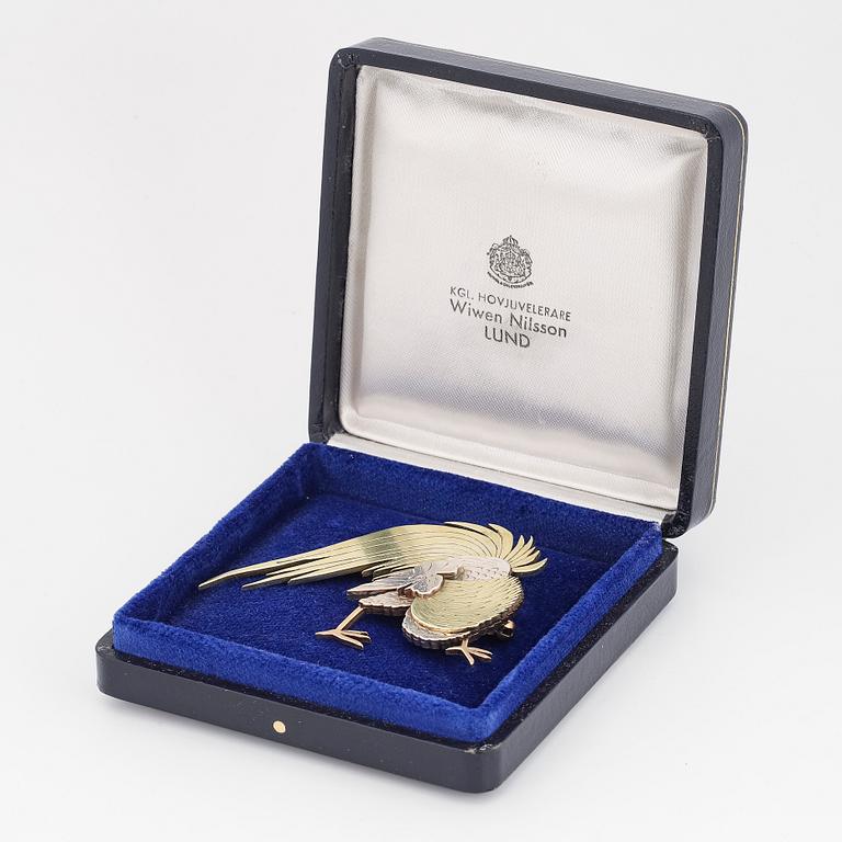 WIWEN NILSSON, a gilt sterling silver brooch of a rooster, Lund 1965, nr 11.