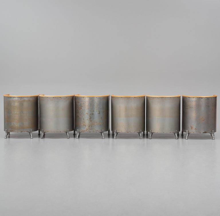 Mats Theselius, a set of six custom ordered "Aluminiumfåtölj", Källemo, Värnamo ca. 1990.
