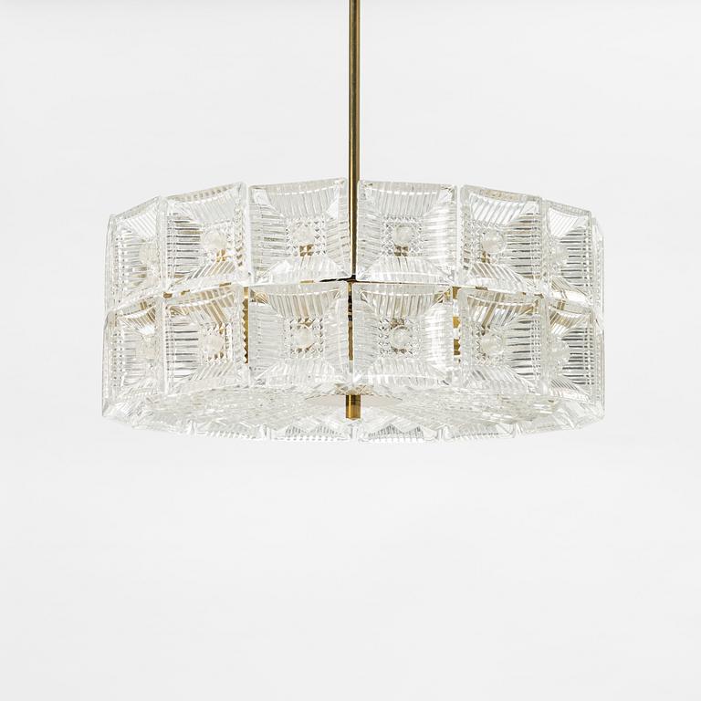 Carl Fagerlund, a glass and brass ceiling light, Orrefors.