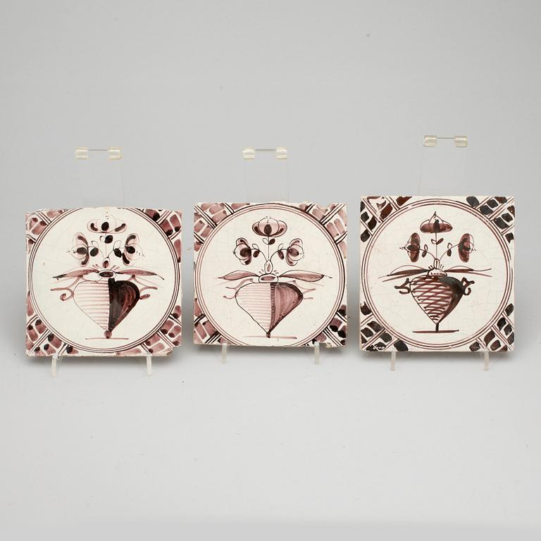 KAKELPLATTOR/FLIS, fajans, 9 st Delft, 1700-tal.