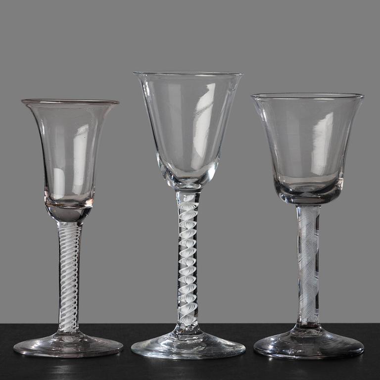 A set of three odd glasses, England, 18th Century.